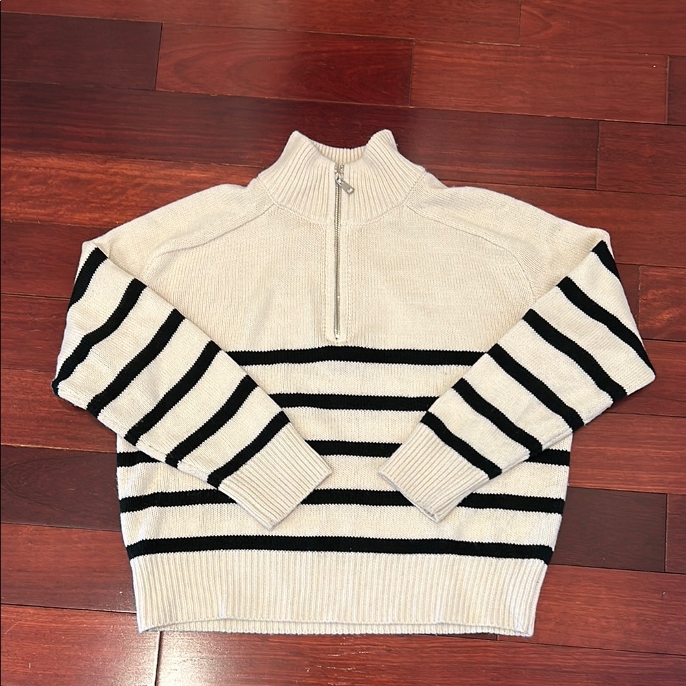 Striped Half-Zip Sweater - Black and White